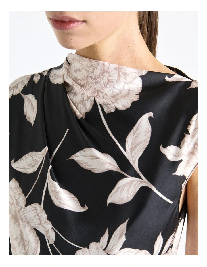 Satin Rose Midi Dress in Black image 4