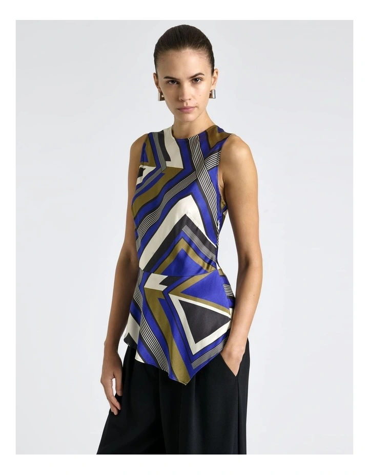Cobalt Tile Peplum Top in Blue image 3