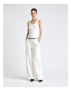 European Self Stripe Straight Leg Pant in Ivory