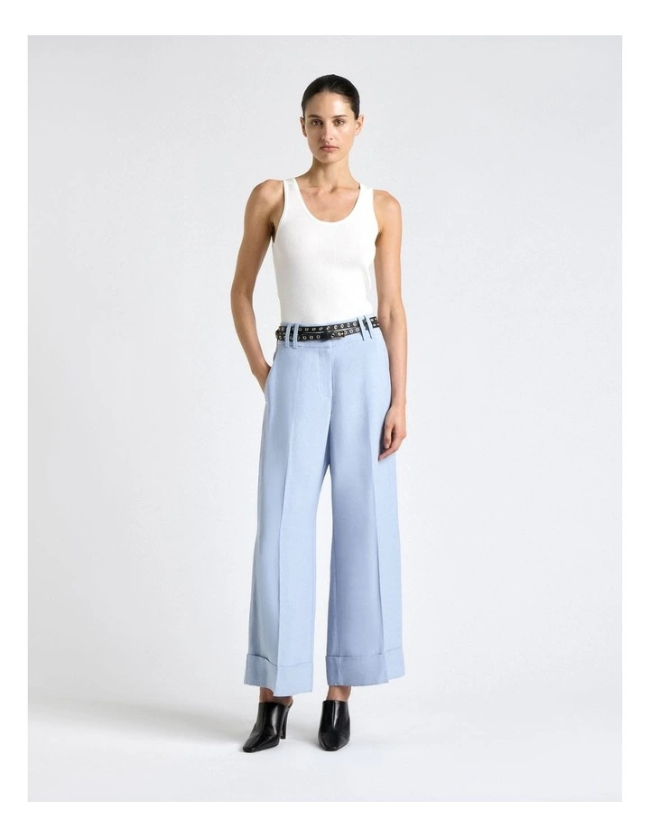 Ice Blue Viscose Blend Cropped Cuff Pant image 1
