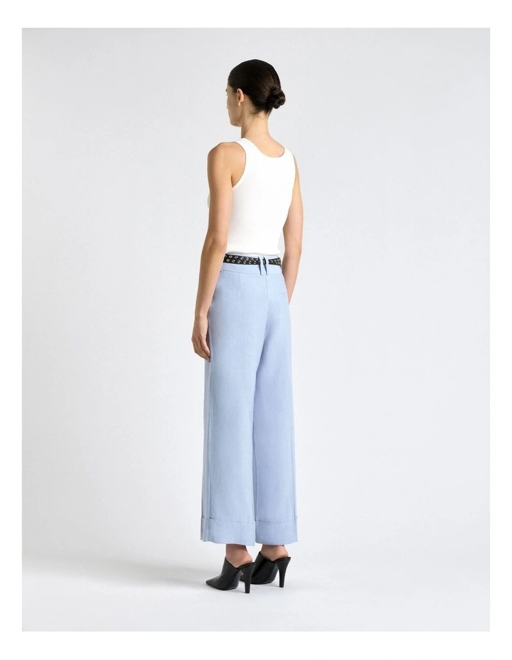 Ice Blue Viscose Blend Cropped Cuff Pant image 2