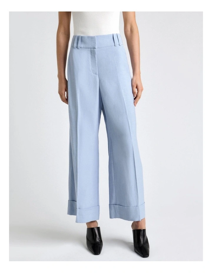 Ice Blue Viscose Blend Cropped Cuff Pant image 3