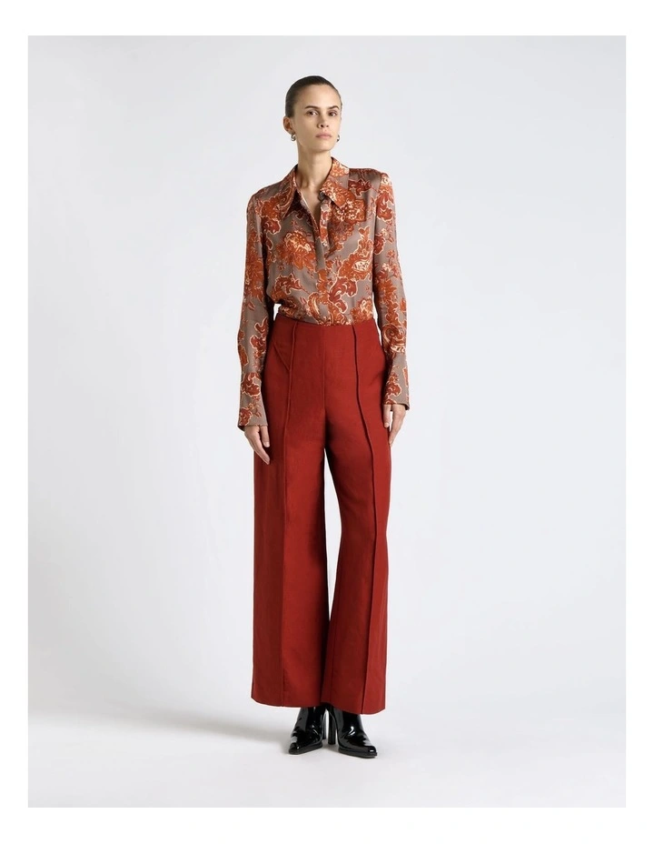 Linen Blend Panelled Straight Leg Pant image 1