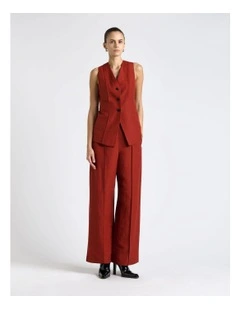 Linen Blend Panel Detail Waistcoat in Red