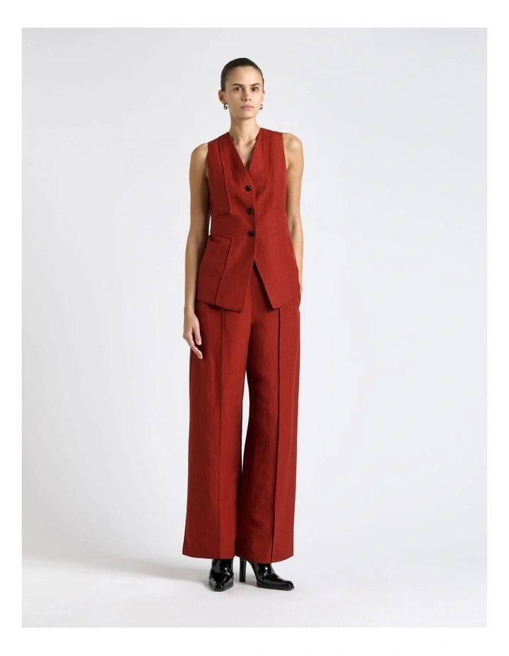 Linen Blend Panel Detail Waistcoat in Red image 1