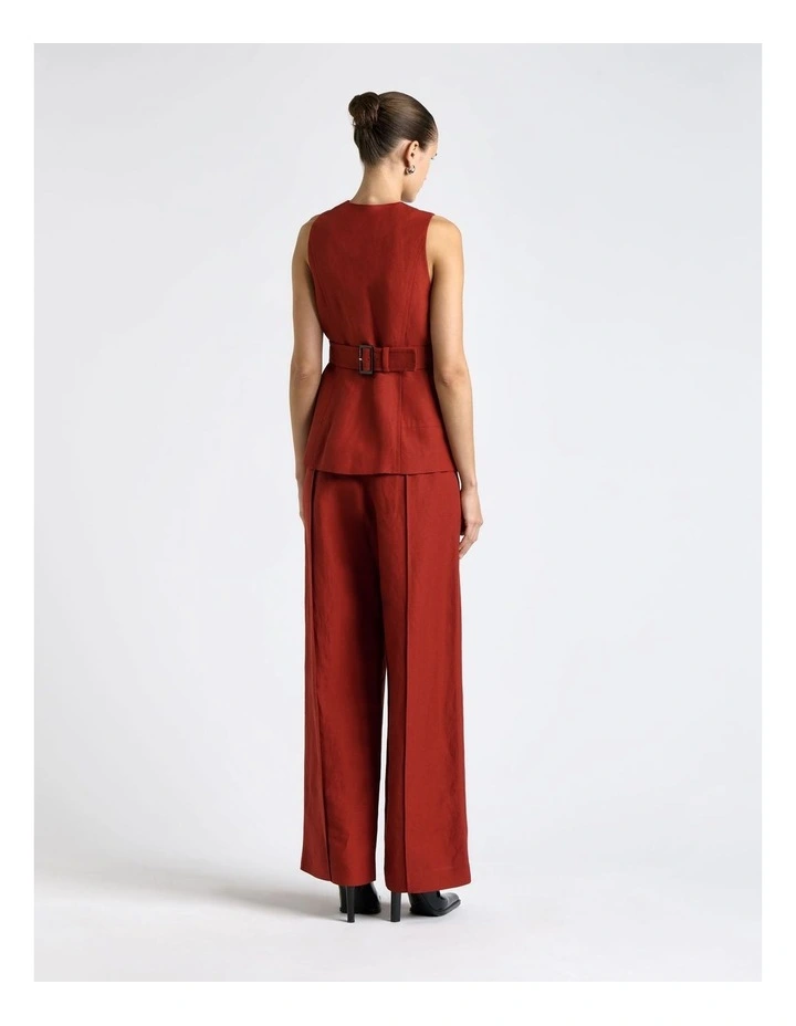 Linen Blend Panel Detail Waistcoat in Red image 2