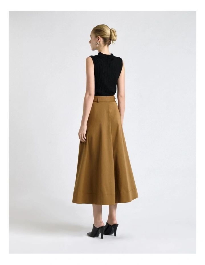 Stretch Cotton Flared Midi Skirt in Biscuit image 2