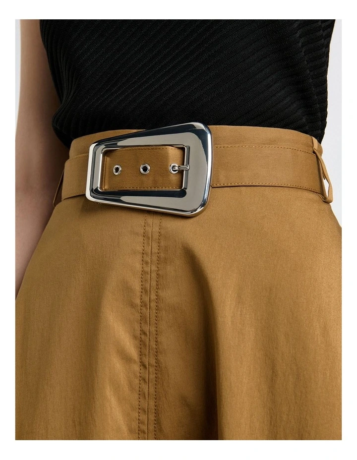 Stretch Cotton Flared Midi Skirt in Biscuit image 4