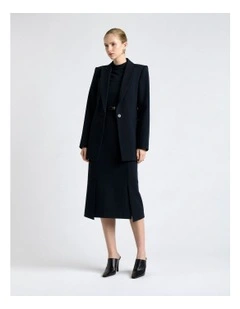 Stretch Suiting Fitted Pencil Midi Dress in Dark Ink