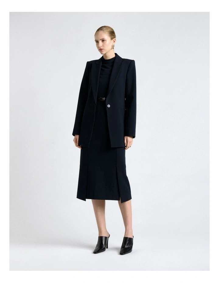 Stretch Suiting Fitted Pencil Midi Dress in Dark Ink image 1