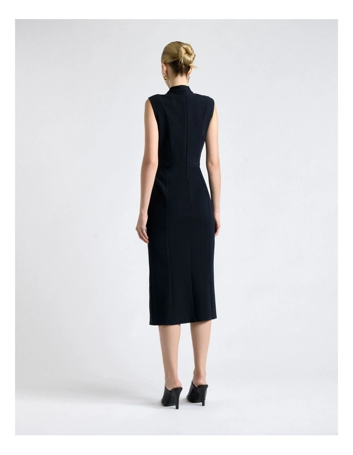 Stretch Suiting Fitted Pencil Midi Dress in Dark Ink image 2