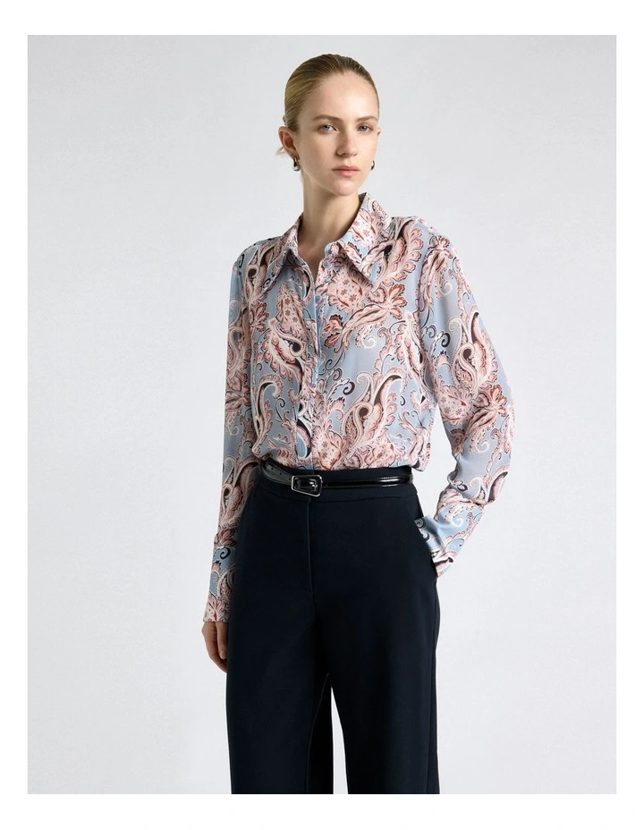 Filigree Paisley Georgette Shirt in Pale Blue image 3