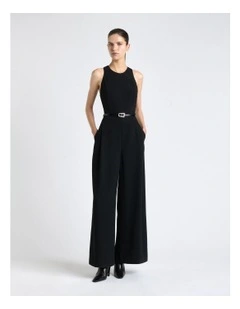 Recycled Crepe Satin Bind Jumpsuit in Black