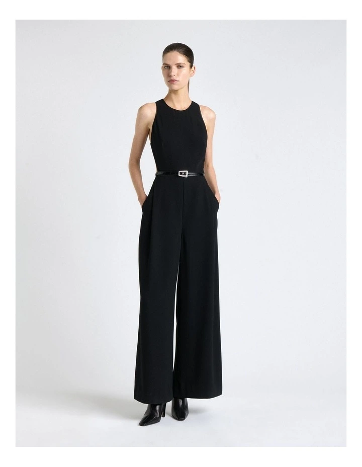 Recycled Crepe Satin Bind Jumpsuit in Black image 1