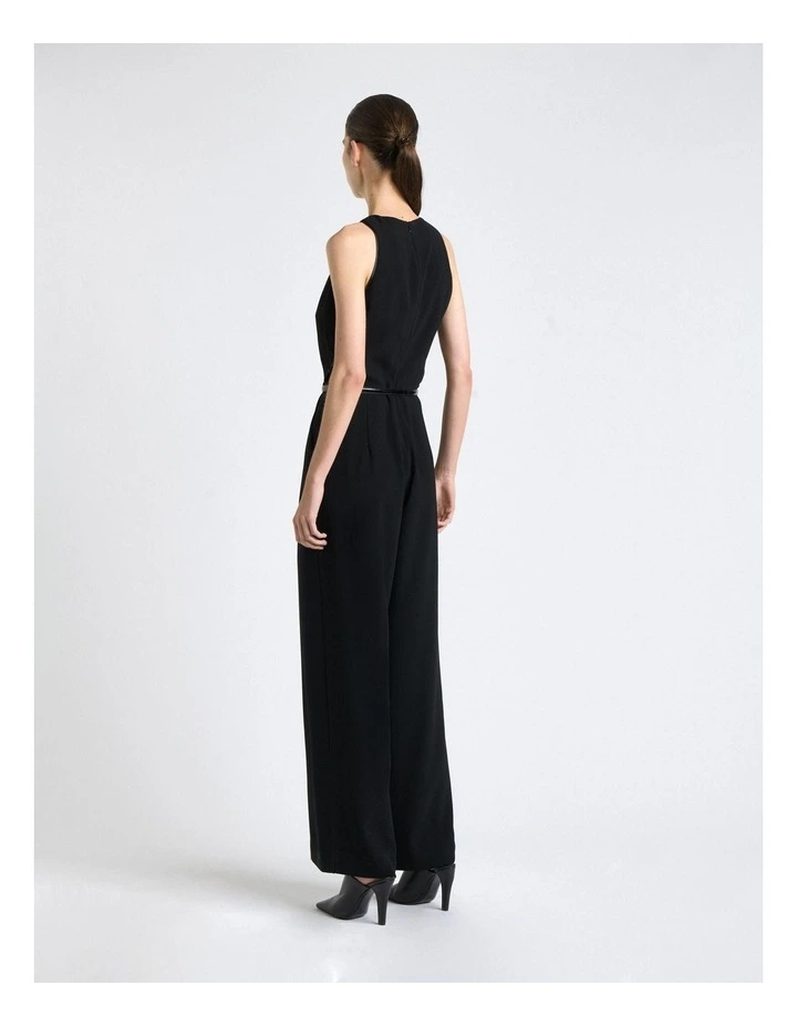 Recycled Crepe Satin Bind Jumpsuit in Black image 2