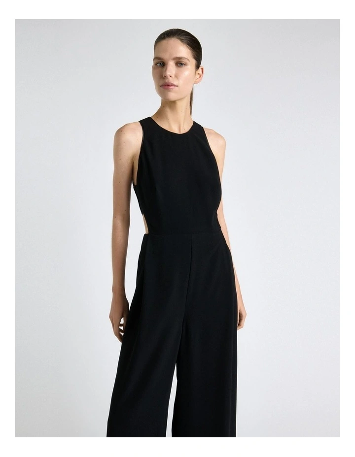 Recycled Crepe Satin Bind Jumpsuit in Black image 3