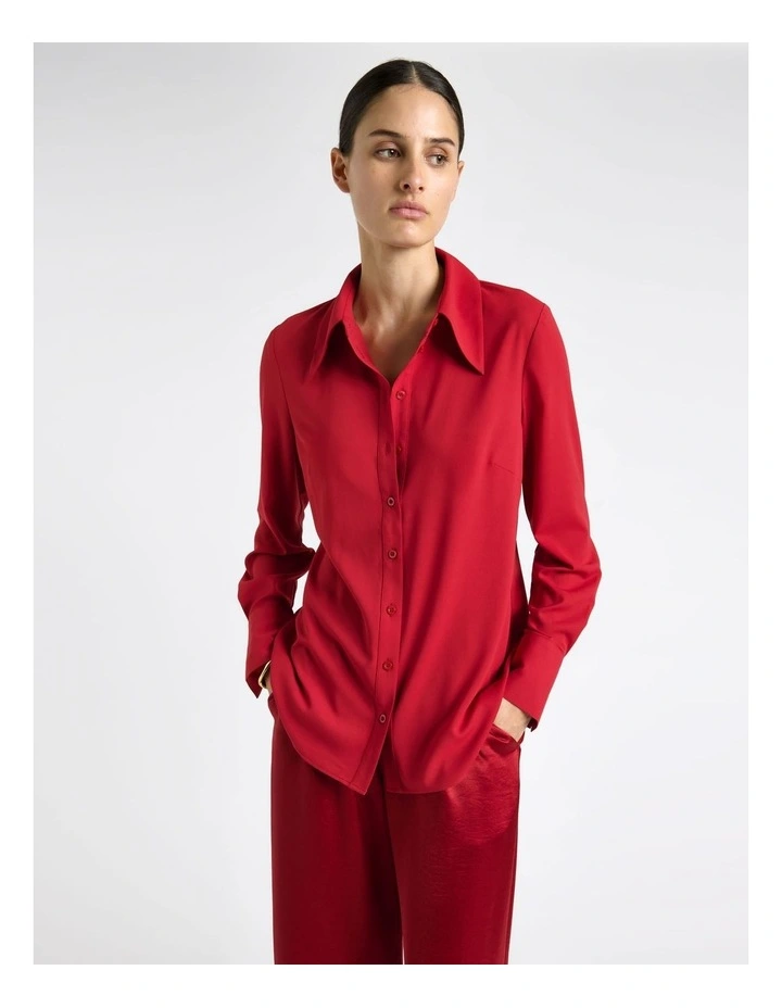 Recycled Georgette Shirt in Red image 3
