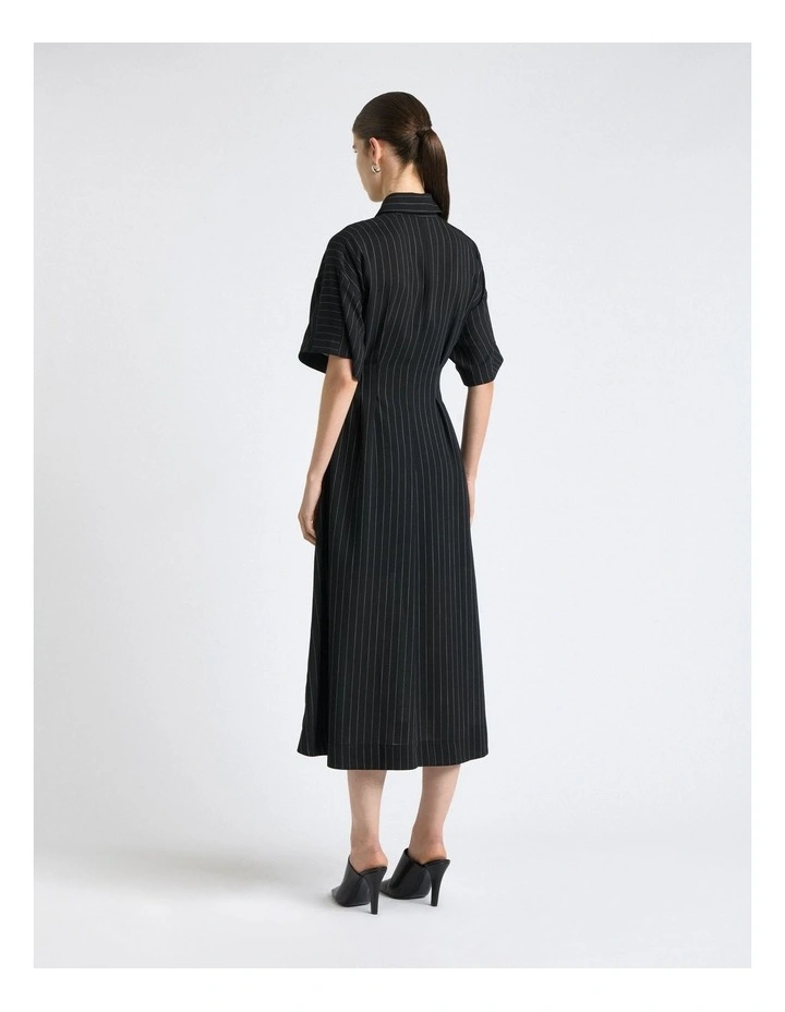 Sheer Stripe Zip Front Midi Dress in Black image 2