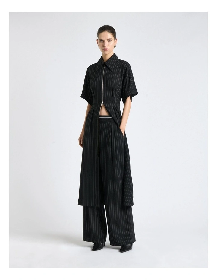 Sheer Stripe Zip Front Midi Dress in Black image 5
