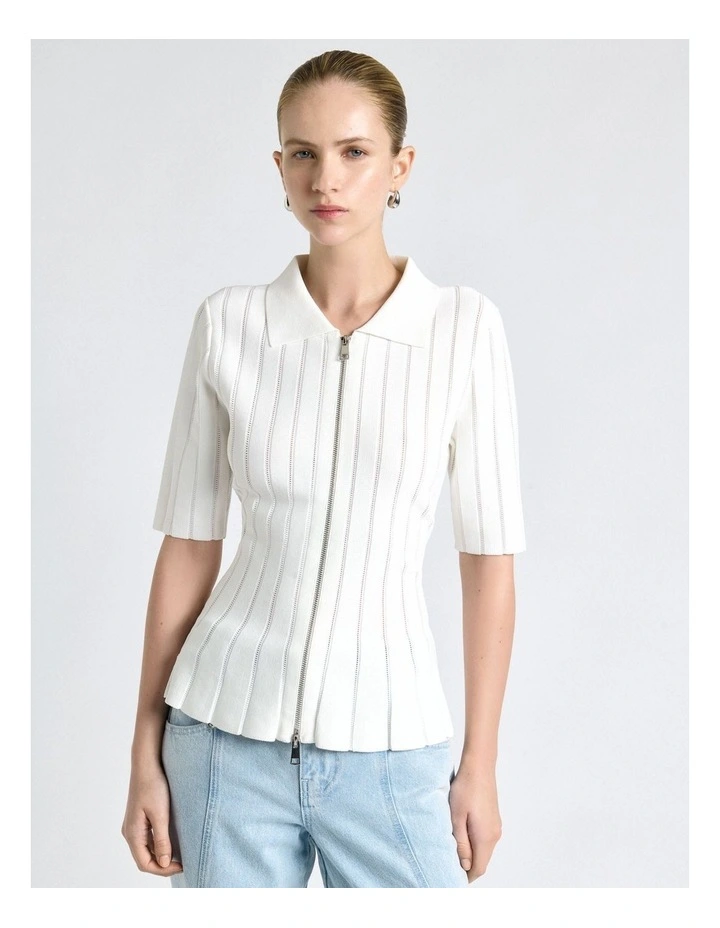 Zipper Front Peplum Knit Top image 3