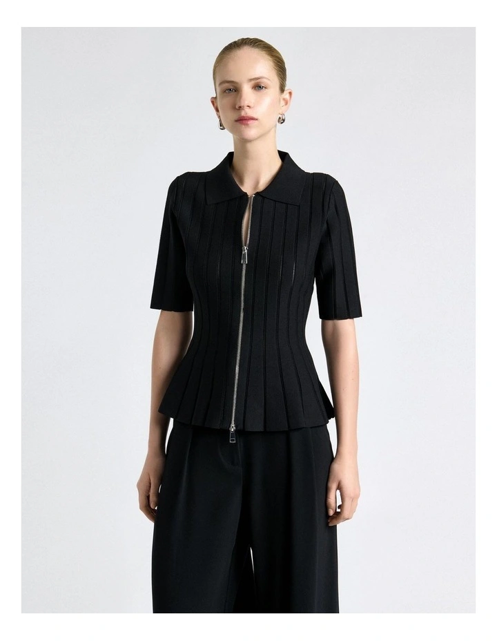 Zipper Front Peplum Knit Top image 3