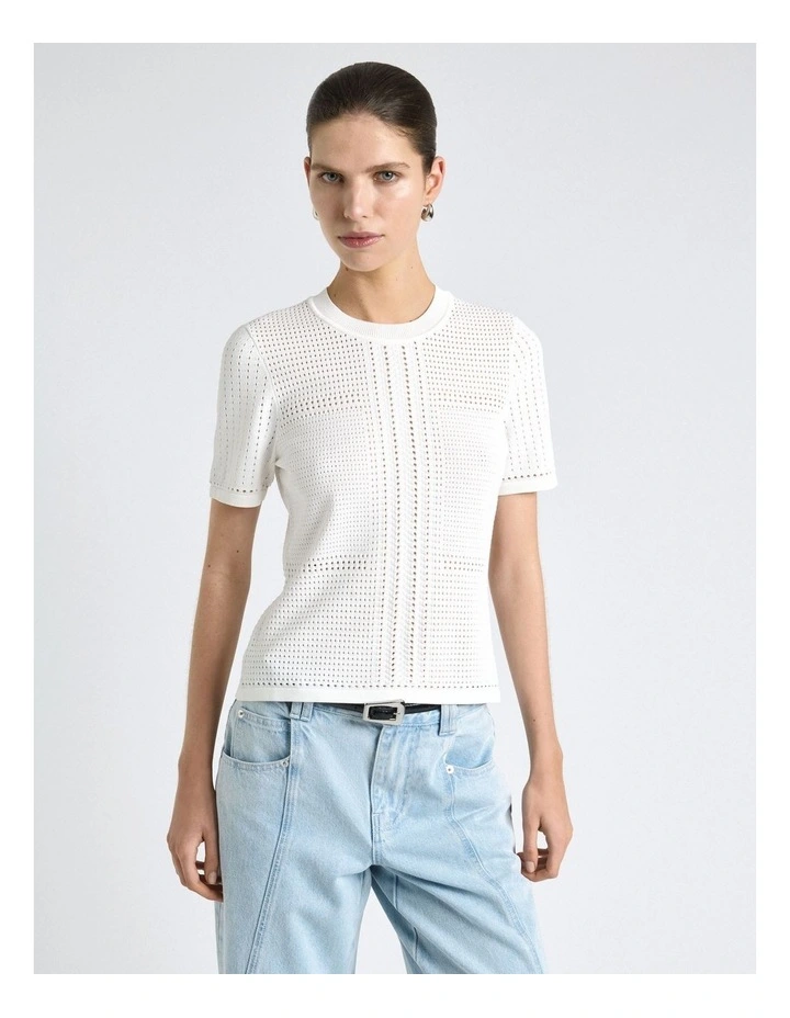 Perforated Short Sleeve Knit Top image 3