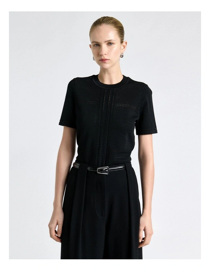 Perforated Short Sleeve Knit Top image 3