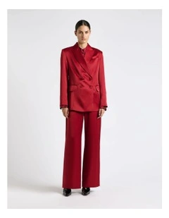 Viscose Blend Satin Double Breasted Blazer in Pink