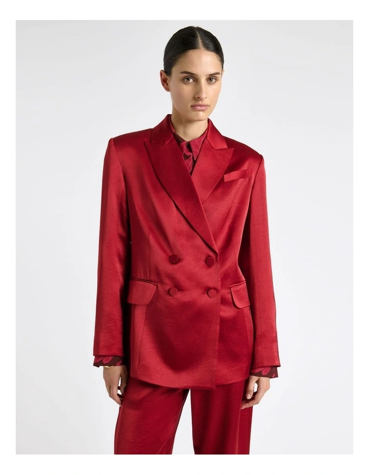 Viscose Blend Satin Double Breasted Blazer in Pink image 3