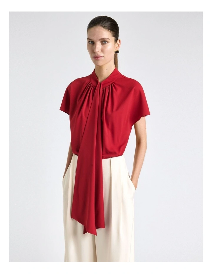 Recycled Georgette Tie Top in Red image 3