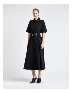 Stretch Cotton Flared Midi Dress