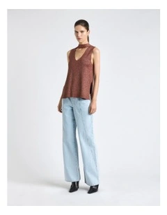 Lurex Tie Neck Knit Top in Rust