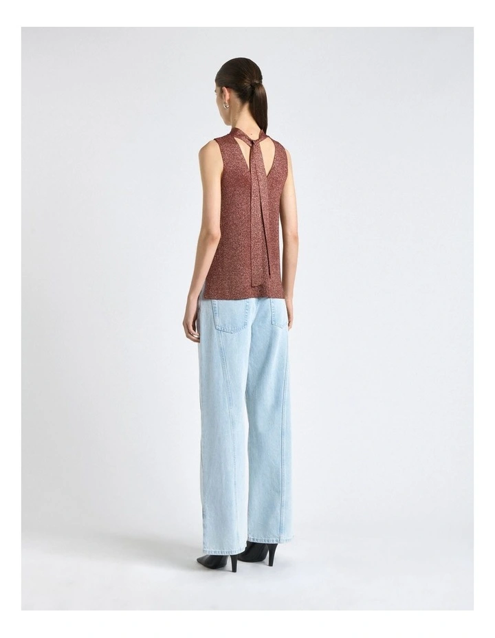 Lurex Tie Neck Knit Top in Rust image 2