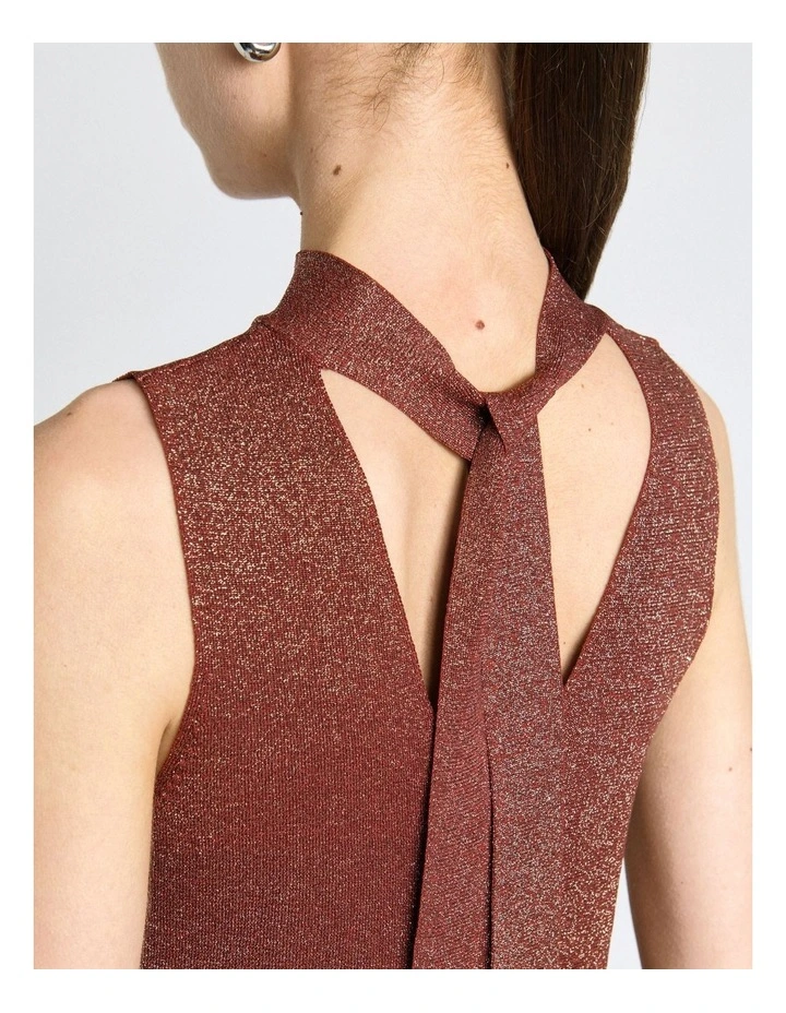 Lurex Tie Neck Knit Top in Rust image 4