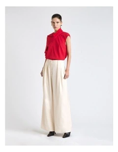Stretch Viscose Scarf Tipped Sleeve Top in Raspberry