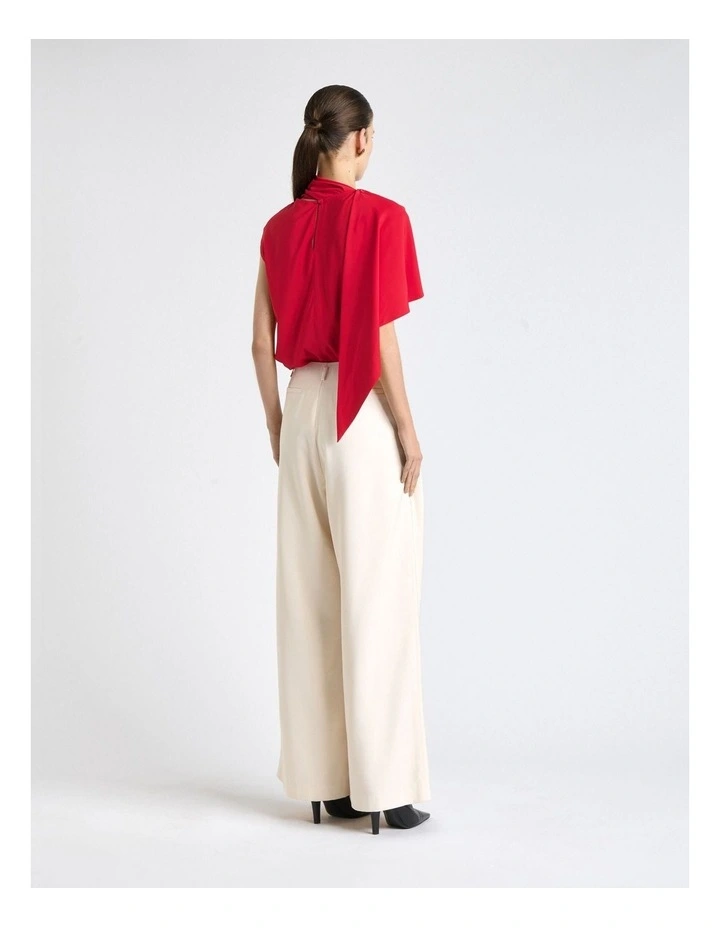 Stretch Viscose Scarf Tipped Sleeve Top in Raspberry image 2