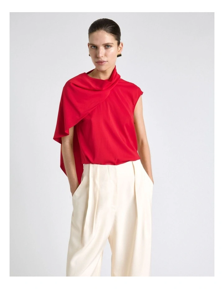 Stretch Viscose Scarf Tipped Sleeve Top in Raspberry image 3