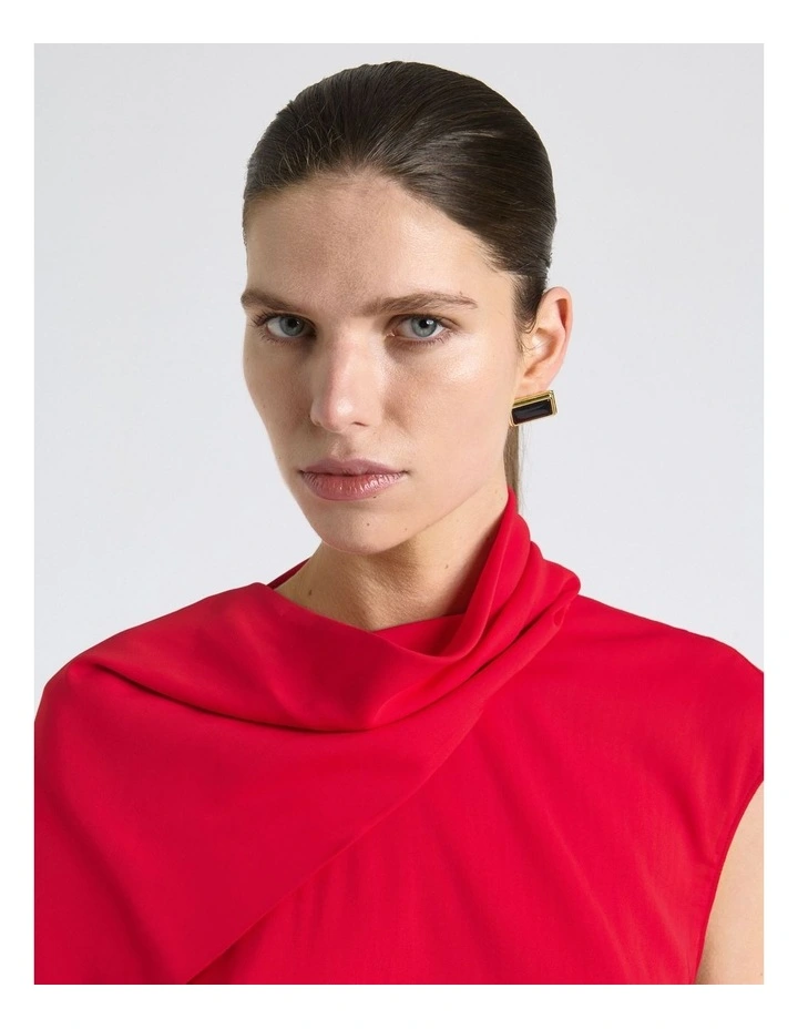 Stretch Viscose Scarf Tipped Sleeve Top in Raspberry image 4