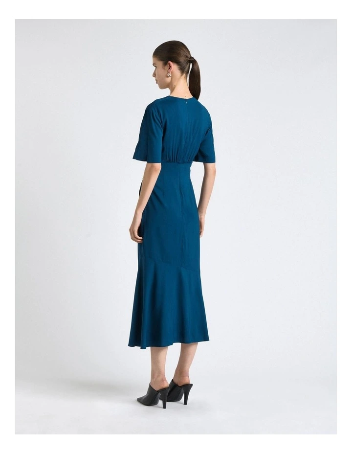 Stretch Viscose Short Sleeve Midi Dress in Blue image 2