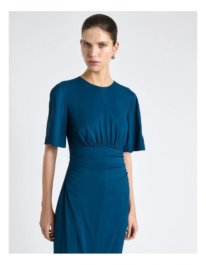 Stretch Viscose Short Sleeve Midi Dress in Blue image 3
