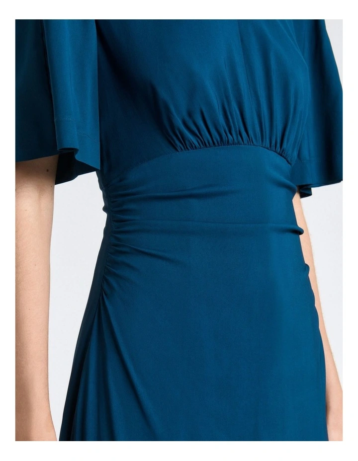 Stretch Viscose Short Sleeve Midi Dress in Blue image 4
