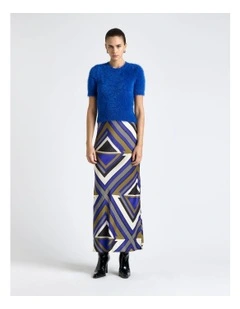 Tile Bias Midi Skirt in Blue