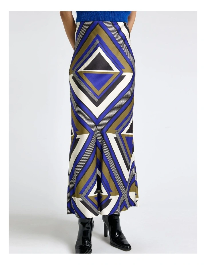Tile Bias Midi Skirt in Blue image 3