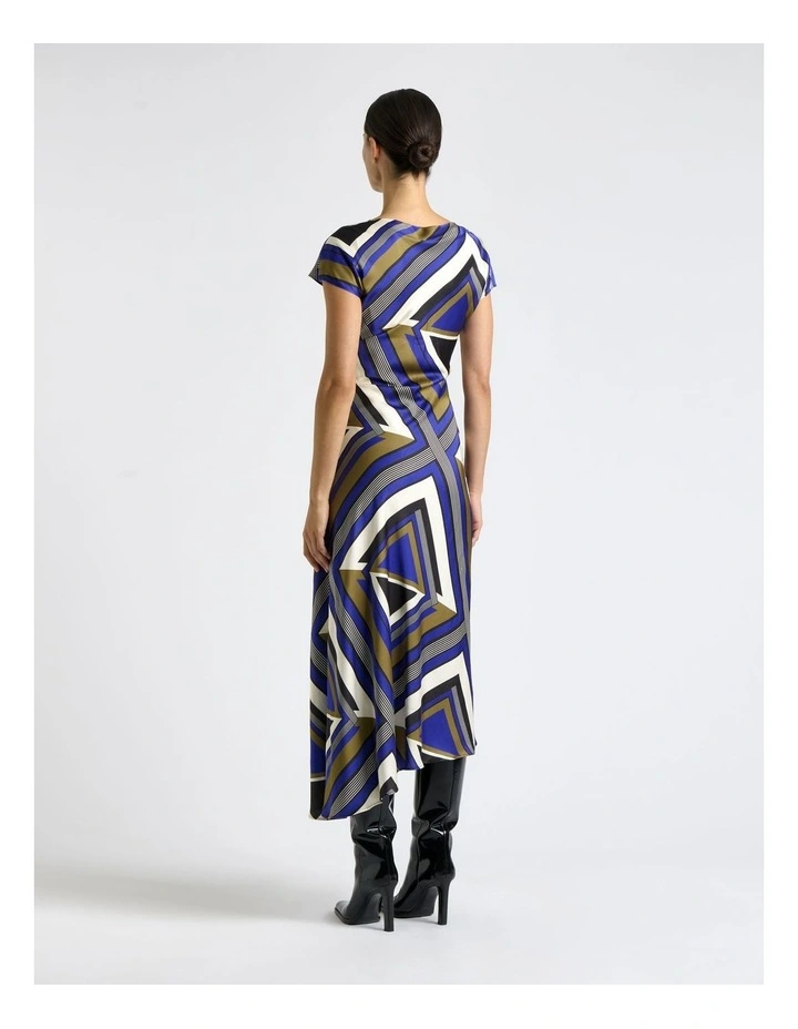 Tile Draped Neck Asymmetric Dress in Blue image 2