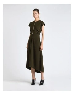 Olive Recycled Crepe Zip Front Midi Dress