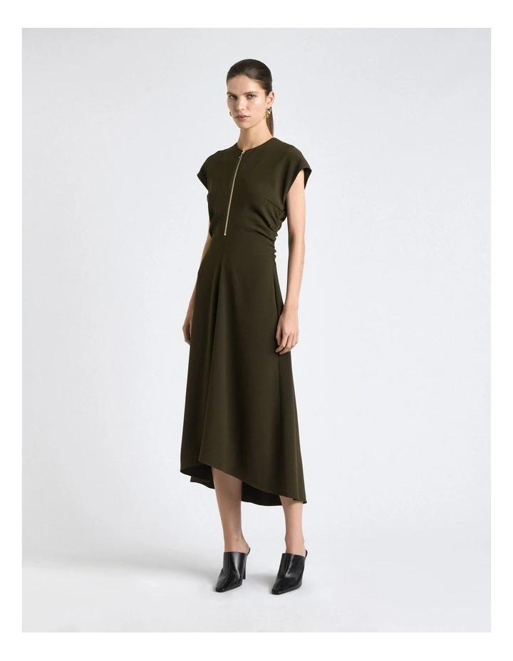 Olive Recycled Crepe Zip Front Midi Dress image 1