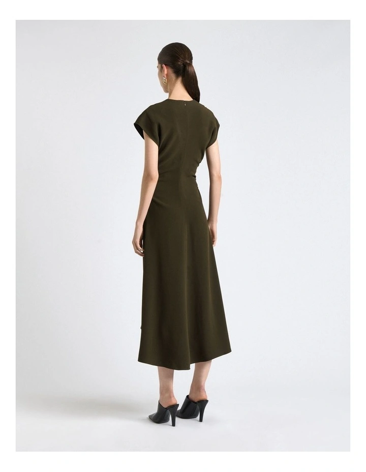 Olive Recycled Crepe Zip Front Midi Dress image 2