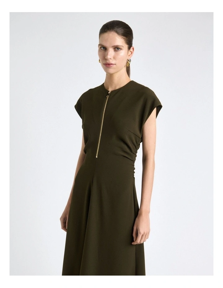 Olive Recycled Crepe Zip Front Midi Dress image 3