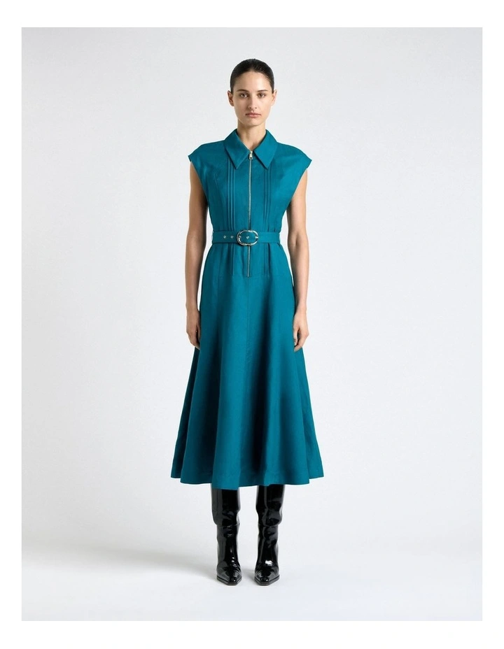 Peacock Linen Blend Pintuck Midi Dress image 1