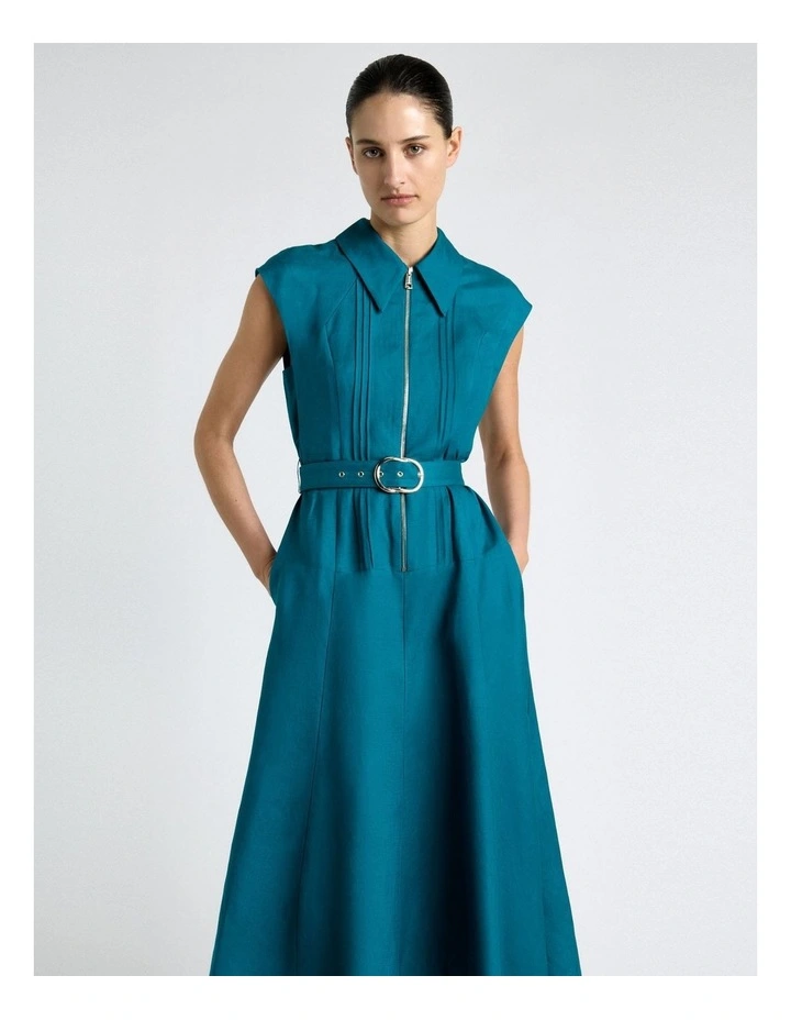 Peacock Linen Blend Pintuck Midi Dress image 3